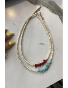 İnci Doğal Taş Detaylı Kolye