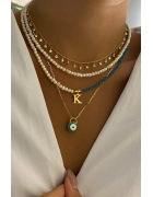 İnci&Turkuaz Harfli Tasarım Kolye