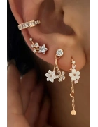 Kalp Sallantılı Sedef Taşlı Çiçek Küpe