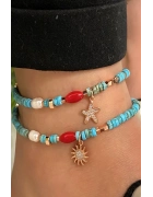 Mercan İnci Ve Turkuaz Taşlı Halhal