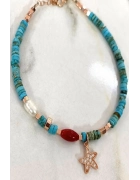 Mercan İnci Ve Turkuaz Taşlı Halhal