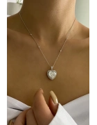 Mozanit Taşlı 12mm Kalp Kolye