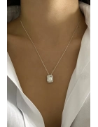 Mozanit Taşlı Emerald Kesim Kolye