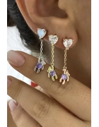 Sallantılı Ayıcık Ve Kalp Detaylı Küpe