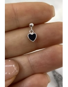 Sallantılı Siyah Mineli Kalp Küpe