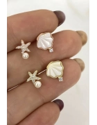 Sedef Taşlı Deniz Kabuğu Ve Yıldızı Küpe