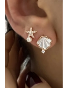 Sedef Taşlı Deniz Kabuğu Ve Yıldızı Küpe