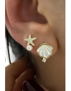 Sedef Taşlı Deniz Kabuğu Ve Yıldızı Küpe