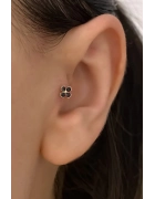 Siyah Taşlı Çiçek Piercing Küpe