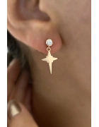 Tek Taş Detaylı Minimal Kutup Yıldızı Küpe