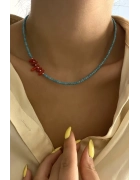 Turkuaz Mercan Detaylı Kolye