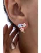 Üçlü Mineli Çiçek Küpe