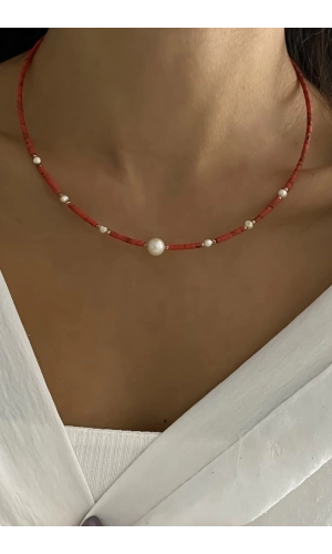 Afgan Mercan&İncili Kolye