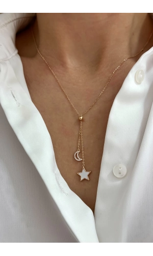 Asansör Zincirli Ayyıldız Kolye