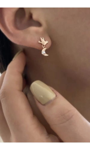 Ay Ve Yıldız Detaylı Kuş Küpe