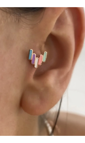 Beş Sıra Mineli Piercing Küpe