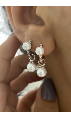 Çift İncili Halka Küpe