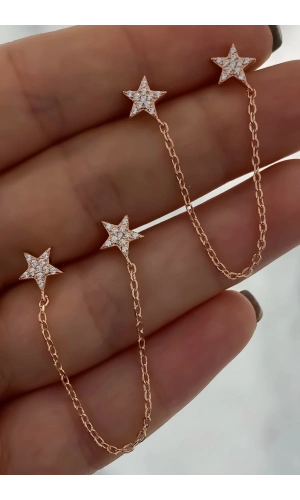 Çift Yıldızlı Zincir Küpe