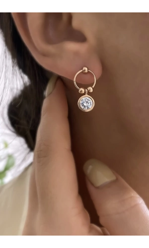 Daire Detaylı Taşlı Küpe