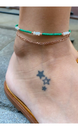 Doğal Taşlı Zincir Detaylı Halhal