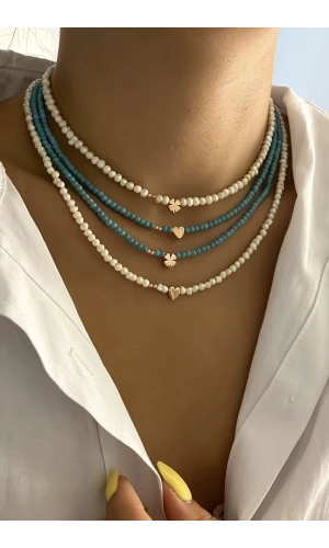 Figürlü İnci&Turkuaz Kolye