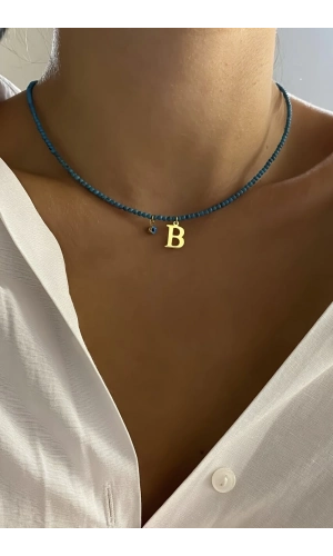 Göz Boncuklu Turkuaz Harf Kolye