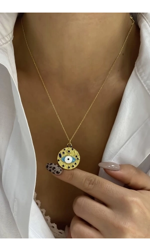 Göz Mineli Plaka Kolye