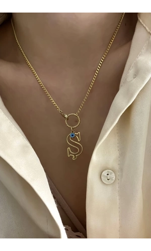 Gurmet Zincirli Göz Boncuklu Harf Kolye