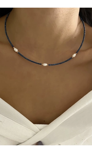 Hematit ve İncili Kolye