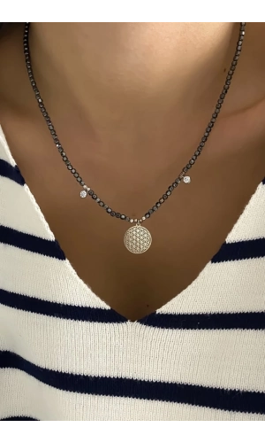 Hematit Yaşam Çiçeği Kolye