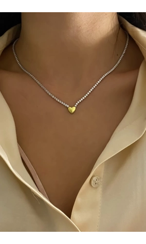 İki Renkli Kalp Detaylı Su Yolu Kolye