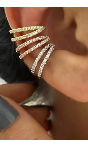 İki Sıra Taşlı Earcuff Küpe
