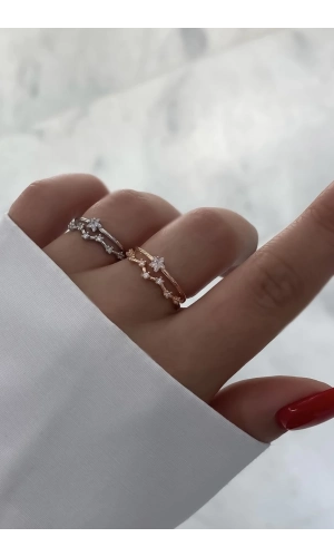 İkili Taş Detaylı Yüzük