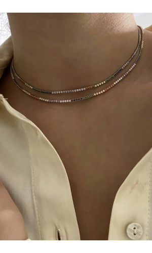 İnce Mix Taşlı Su Yolu Kolye