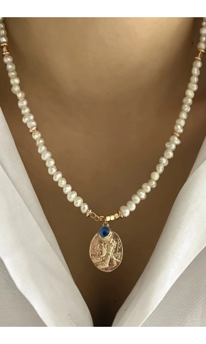 İnci Antik Madalyon Kolye