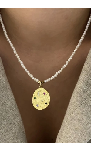 İnci Madalyon Kolye