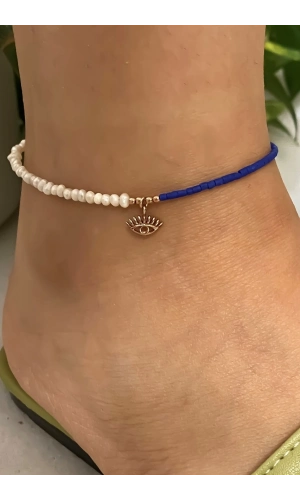 İncili Lapis Taşlı Göz Detaylı Halhal