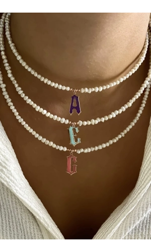 İncili Mineli Harf Kolye