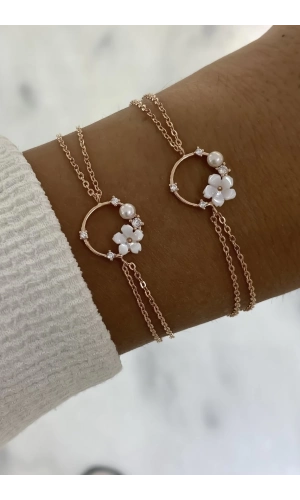 İncili Sedefli Çiçek Bileklik