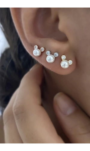 İncili Taşlı Minimal Küpe