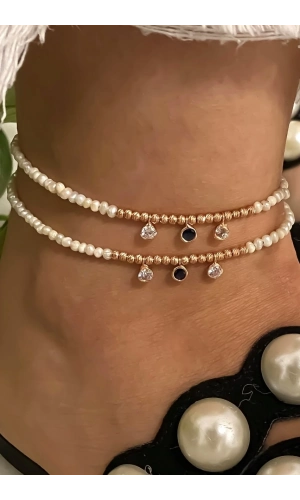 İncili Üç Taşlı Halhal