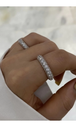 İthal Bombeli Üç Sıra Taşlı Tamtur Yüzük