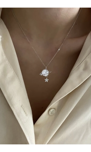 İthal Sedef Satürn Kolye