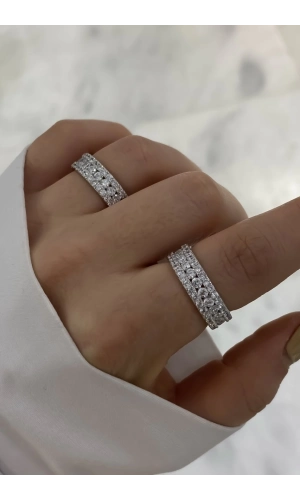 İthal Üç Sıra Taşlı Tamtur Yüzük