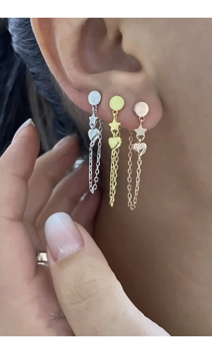 Kalp Ve Yıldız Detaylı Zincirli Küpe