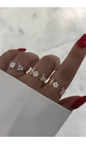 Kelebek ve Çiçek Detaylı Yüzük