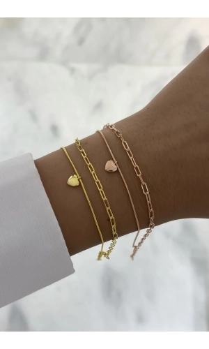 Kendinden İkili Kalp Detaylı Bileklik