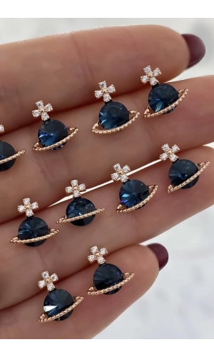 Lacivert Taşlı Küpe