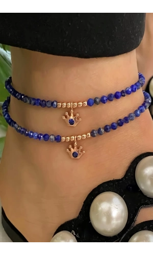 Lapis Taşlı Taç Detaylı Halhal