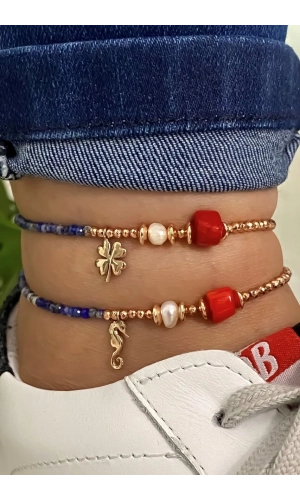 Lapis Ve Mercan Taşlı Halhal